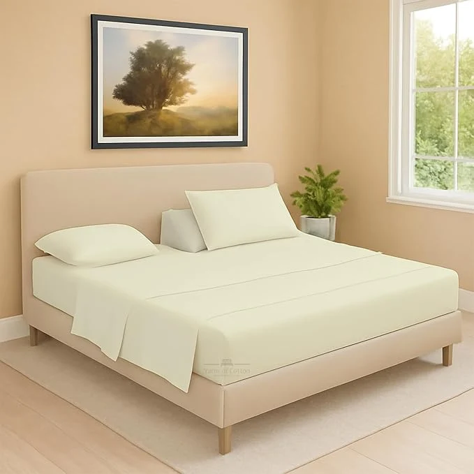 Stylish Split Head Flex 2 Qty Fitted Sheet for Adjustable Bed King 36 quot Split Down from The Top Egyptian Cotton 600 Thread Count 18 quot Deep Pocket Super Soft Wrinkle Ivory Responsible