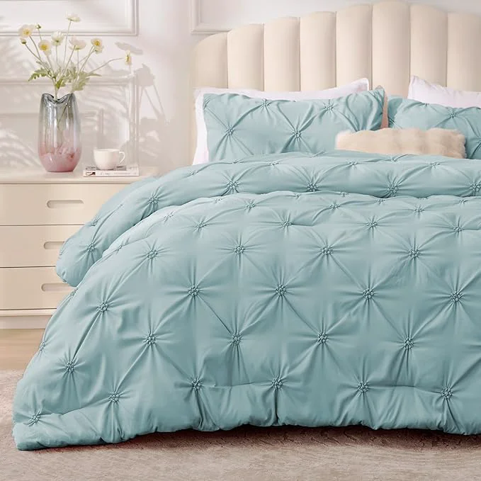 First-Class BEDELITE Dusty Blue Twin Comforter Set – 2 Peices Boho Pintuck Bedding Comforter Sets Lightweight Soft amp Warm Twin Bedding Sets with 1 Pillowcase for All Season Recyclable
