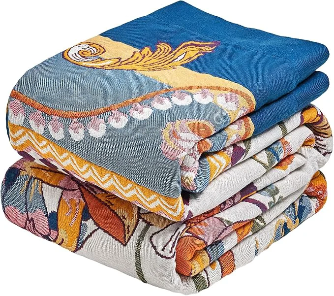 Modern MSGKV Boho Throw Blanket 50 quot x60 quot Couch Floral Cotton Blanket Spring Breathable Lightweight Blankets for Sofa All Seasons Home Decor Muslin Reusable