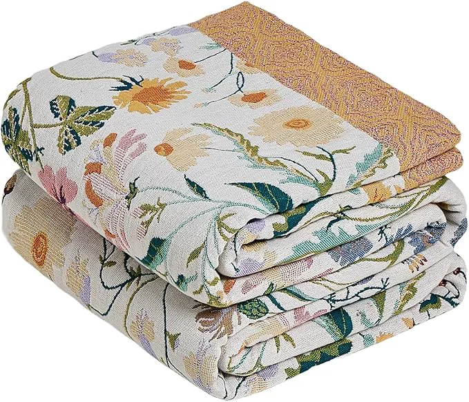 Functional MSGKV The Boho Layer 60 quot x80 quot Cotton Throw Blanket – Full Size for Couch Snuggles Twin Bed Topper Lightweight amp Breathable Reversible Maximalist Colorful Floral Decorative Accent First-Class