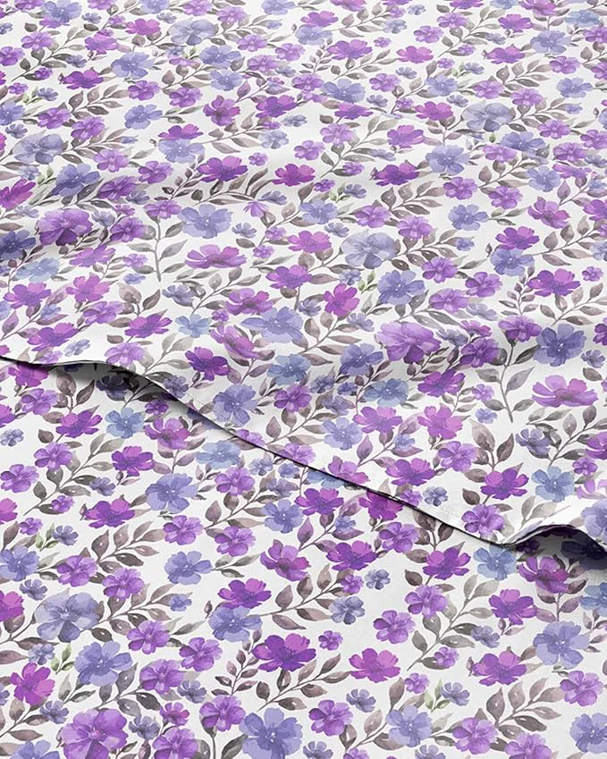 Eco-Friendly Floral Sheets – Purple Floral Bed Sheet Set – 1 Flat 1 Fitted amp 2 Pillowcases w Deep Pockets – Comfy Wrinkle amp Fade Boho Botanical Bedding – Soft Breathable amp Cooling – New King Size User-Friendly