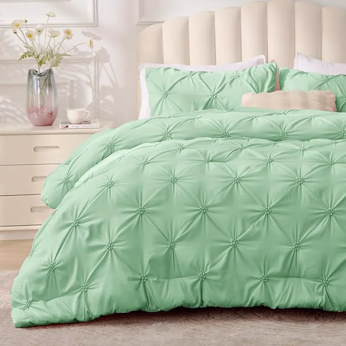 Healthy BEDELITE Sage Green Twin Comforter Set – 2 Peices Boho Pintuck Bedding Comforter Sets Lightweight Soft amp Warm Twin Bedding Sets with 1 Pillowcase for All Season Sustainable