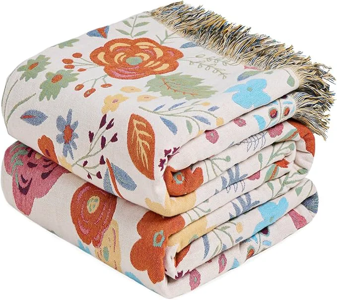 Long-Lasting MSGKV Boho Throw Blanket for Bed Twin Size Cotton Floral Blanket 60 quot x80 quot for Sofa Couch Muslin Spring Breathable All Seasons Lightweight Farmhouse Blankets Home Decor Powerful