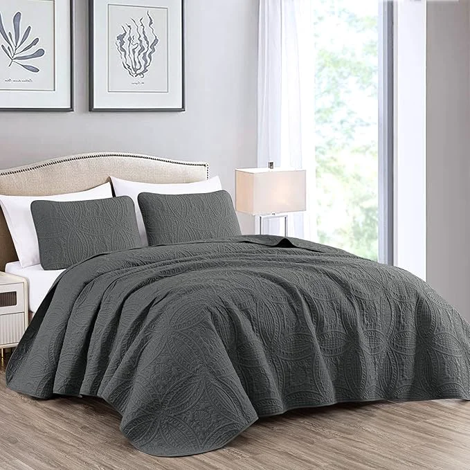 Expertly Made Chezmoi Collection Austin 3-piece Oversized Bedspread Coverlet Set King Charcoal Oversized Lightweight Fade Resistant Fashionable