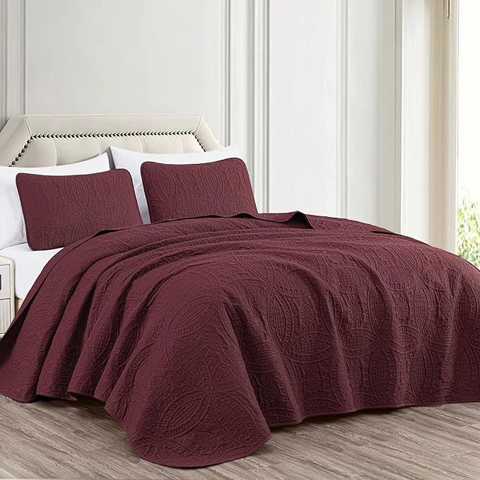 Modern Chezmoi Collection Austin 3-piece Oversized Bedspread Coverlet Set King Burgundy Oversized Lightweight Fade Resistant Clean