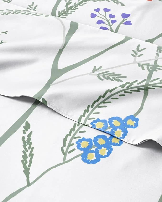 Comfortable Floral Sheets – Boho Twin Bed Sheet Set – 1 Flat 1 Fitted amp 1 Pillowcase w Deep Pockets – Comfy Easy-Care Wrinkle amp Fade Boho Botanical Bedding – Soft Breathable amp Cooling – Twin Size Set Premium Material