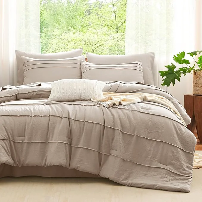 User-Friendly CozyLux Full Size Comforter Sets Wheat 7 Pieces Soft Pinch Pleat Bed in a Bag Full Comforter Set with Sheets Boho Bed Set with Down Comforter Sheets Pillowcases amp Shams Dependable