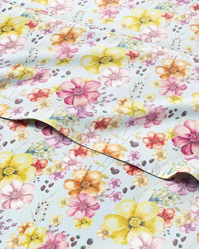 Healthy Floral Sheets – Watercolor Floral Bed Sheet Set – 1 Flat 1 Fitted amp 2 Pillowcases w Deep Pockets – Wrinkle amp Fade – Boho Botanical Bedding – Ultra-Soft Breathable and Cooling – Queen Size Premium