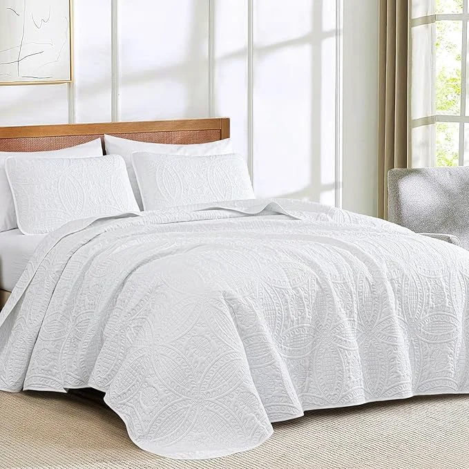 User-Friendly Chezmoi Collection Austin 3-Piece Oversized Bedspread Coverlet Set Queen White Pack of 6 Easy-to-Use