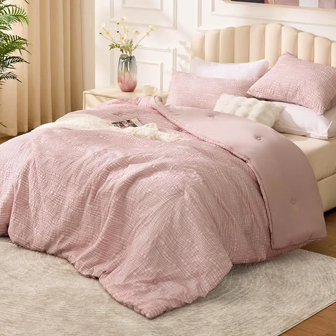 Verified BEDELITE Blush Pink Queen Comforter Set – 3 Pieces Boho Tufted Jacquard Bedding Comforter Sets Lightweight Soft amp Warm Bed Comforter Queen with 2 Pillowcases for All Season Official
