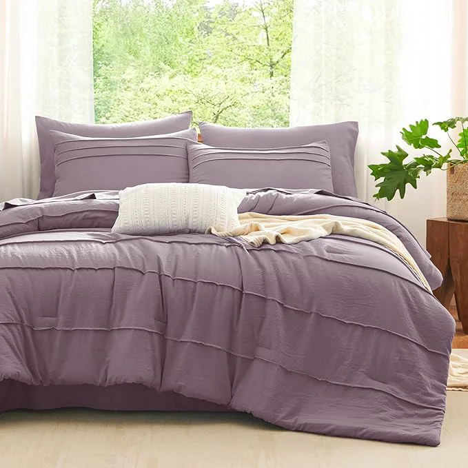 High-Grade CozyLux Full Size Comforter Sets Dusty Purple 7 Pieces Soft Pinch Pleat Bed in a Bag Full Comforter Set with Sheets Boho Bed Set with Down Comforter Sheets Pillowcases amp Shams User-Friendly