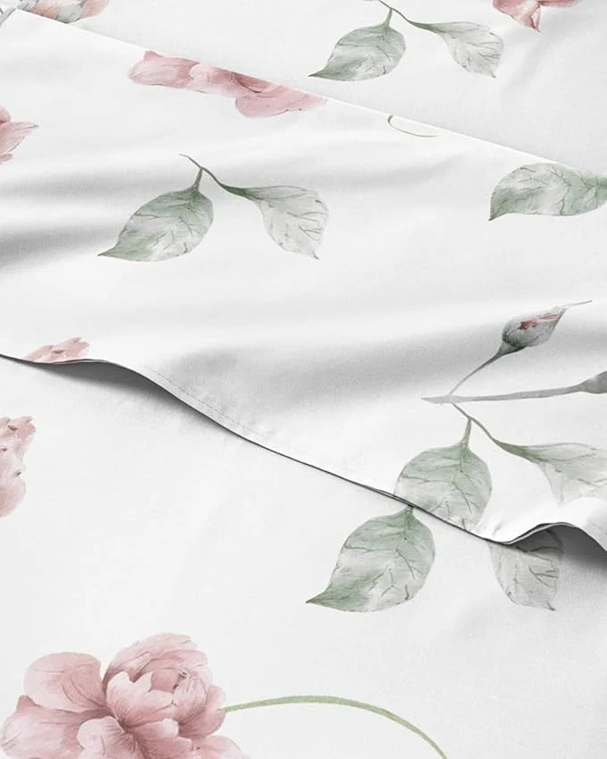 Consistent Floral Sheets – Floral Rose Bed Sheet Set – 1 Flat 2 Fitted amp 2 Pillowcases w Deep Pockets – Wrinkle amp Fade – Boho Botanical Bedding – Ultra-Soft Breathable and Cooling – Split King Size Set High-Grade