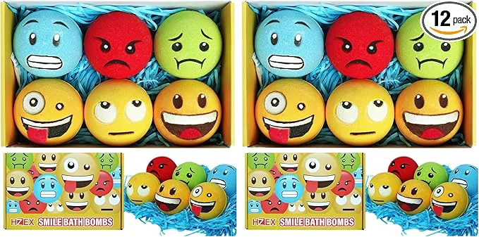 Durable HZEX Large Emotion Face Bath Bombs Set of 6 – Fun Emoji-Inspired Spa Fizzies – Reusable