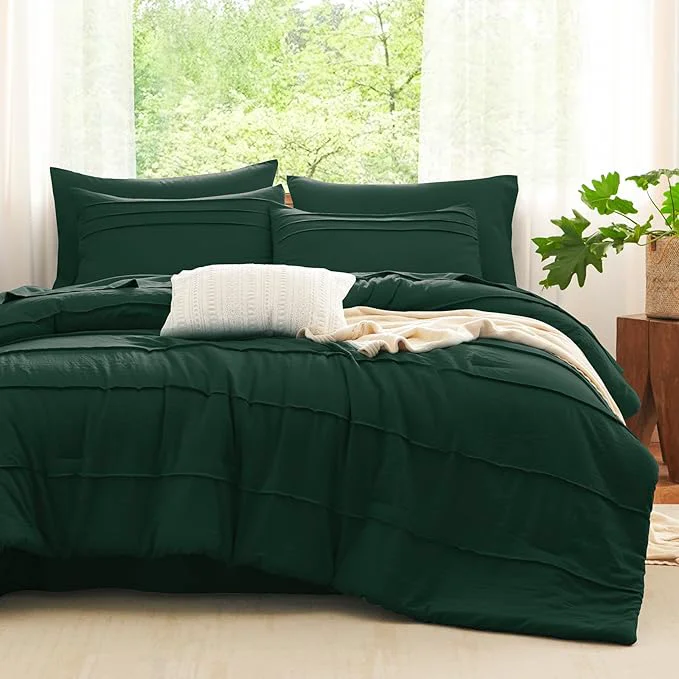 Professional CozyLux Full Size Comforter Sets Emerald Green 7 Pieces Soft Pinch Pleat Bed in a Bag Full Comforter Set with Sheets Bed Set with Down Comforter Sheets Pillowcases amp Shams Secure