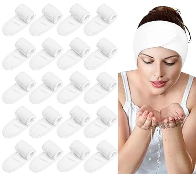 Green 20PCS Facial Spa Headband Head Wrap Terry Cloth Headband Trendy
