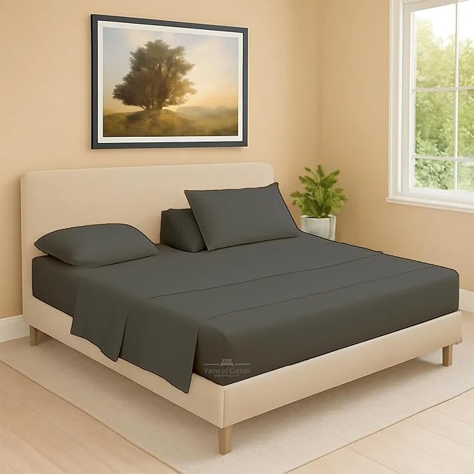 Advanced Split Head Flex 2 Qty Fitted Sheet for Adjustable Bed Queen 34 quot Split Down from The Top Egyptian Cotton 600 Thread Count 18 quot Deep Pocket Super Soft Wrinkle Dark Grey Exclusive