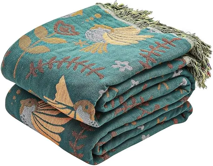 Secure Boho Throw Blanket Cotton Ultra Soft Luxury Throw Rustic Quilt 60 quot x80 quot Floral Printed Farmhouse Decor Bed Summer Blankets All Season Rustic Reversible Bohemian Throw for Bed – Blue Smooth