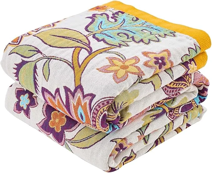 Comfortable Boho Throw Blanket for Bed Cotton Soft Rustic Quilt Fall Blanket 60 quot x80 quot Floral Printed Farmhouse Decor Bed Blankets All Season Rustic Reversible Bohemian Throw Quilt First-Class