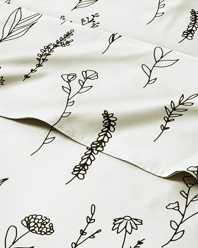 Contemporary Floral Sheets – Black amp White Floral Bed Sheet Set – 1 Flat 1 Fitted amp 1 Pillowcase w Deep Pockets – Comfy Wrinkle amp Fade – Boho Botanical Bedding – Breathable and Cooling – Twin XL Size Set Smooth