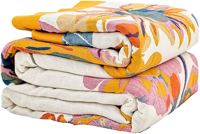 Refined Boho Throw Blanket Cotton Ultra Soft Luxury Throw Rustic Quilt 90 quot x98 quot Floral Bird Butterfly Farmhouse Decor Bed Blankets All Season Rustic Reversible Bohemian Throw for Bed – Yellow Dependable