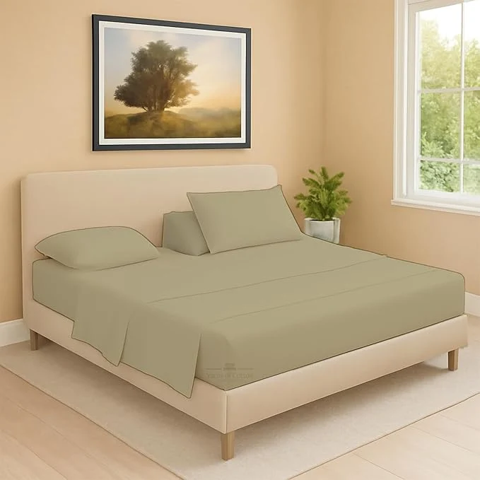 Fast Split Head Flex 2 Qty Fitted Sheet for Adjustable Bed King 39 quot Split Down from The Top Egyptian Cotton 600 Thread Count 18 quot Deep Pocket Super Soft Wrinkle Beige Sophisticated