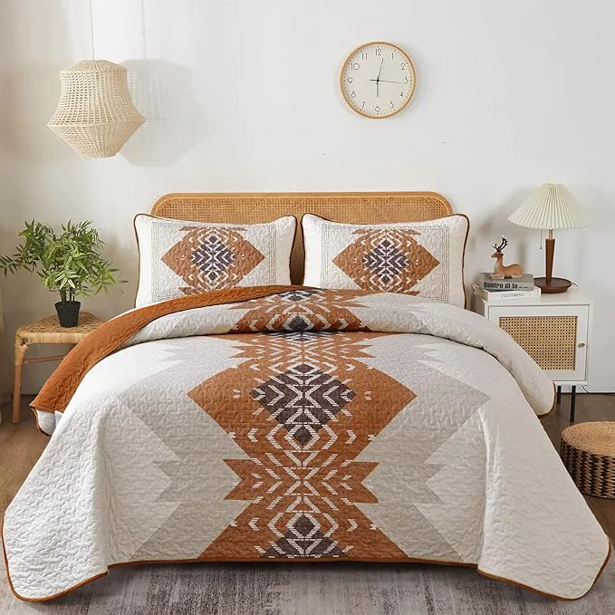 Responsible Dintszyayue Boho Queen Quilt Set 3 Pieces Aztec Texture Bedspread Coverlet Set Bohemian Quilt Bedding Set Microfiber Lightweight Bed Cover for All Seasons Terracotta 90 quot ×96 quot Proven