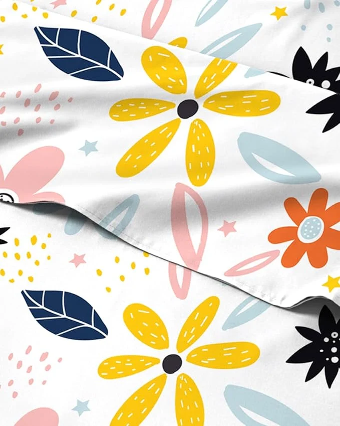 Original Design Floral Sheets – Flower Print Bed Sheet Set – 1 Flat 1 Fitted amp 1 Pillowcase w Deep Pockets – Comfy Cozy Wrinkle amp Fade – Boho Botanical Bedding – Soft Breathable amp Cooling – Twin XL Size Set Smooth