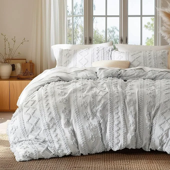 Original Bedsure Boho Duvet Cover King Size Soft amp Comfortable Elegant Design Boho Bedding for Decoration Machine Washable Comforter Cover for All Seasons Includes 1 Duvet Cover amp 2 Pillow Shams Light Grey Flexible