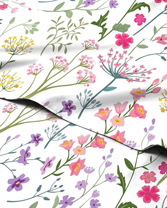 Solid Floral Sheets – Flower Print Bed Sheet Set – 1 Flat 1 Fitted amp 1 Pillowcase w Deep Pockets – Comfy Cozy Wrinkle amp Fade – Boho Botanical Bedding – Soft Breathable amp Cooling – Twin XL Size Set Authentic