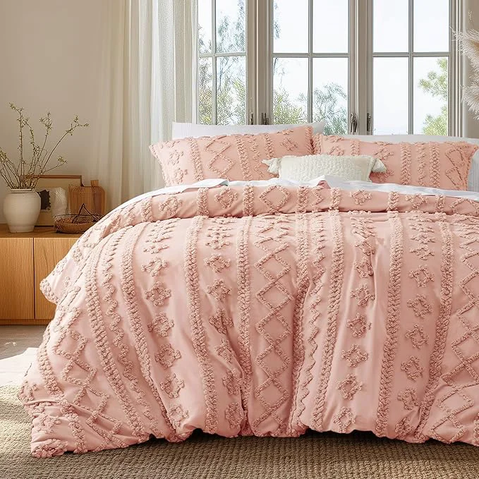 Specialty Bedsure Boho Duvet Cover King Size Soft amp Comfortable Elegant Design Boho Bedding for Decoration Machine Washable Comforter Cover for All Seasons Includes 1 Duvet Cover amp 2 Pillow Shams Light Pink Eco-Friendly