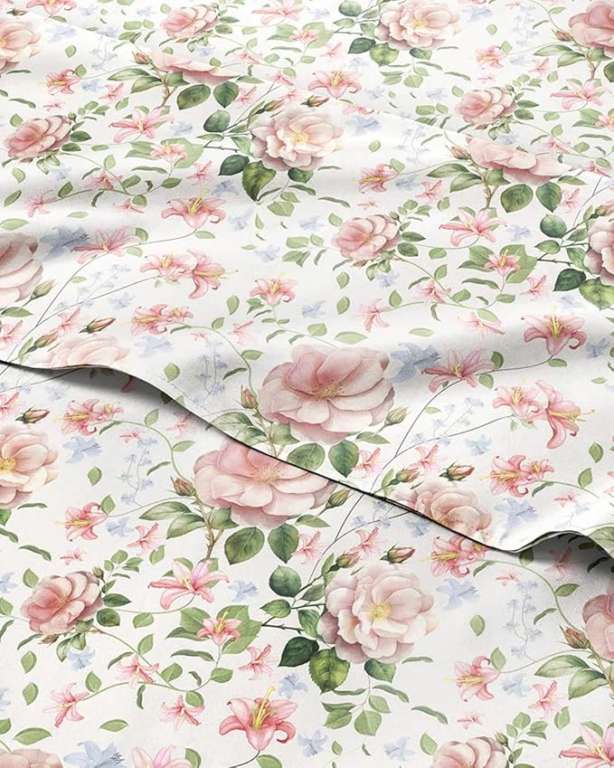 CGK Unlimited Floral Sheets – Pink Floral Rose Bed Sheet Set – 1 Flat 1 Fitted amp 2 Pillowcases w Deep Pockets – Wrinkle amp Fade – Boho Botanical Bedding – Ultra-Soft Breathable and Cooling Outstanding