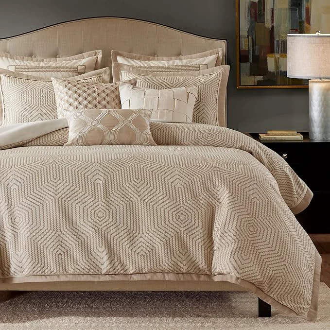 Fast Madison Park Signature King Luxury Jacquard Comforter Set Removable Duvet Cover with Insert Oversized Overfilled Bedding Hand-Guided Embroidered Texture Accents Geometric Ivory 9-Piece Enhanced