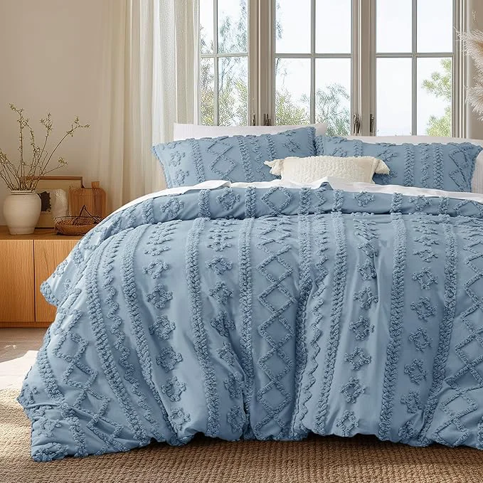 Bedsure Boho Duvet Cover Queen Size Soft amp Comfortable Elegant Design Boho Bedding for Decoration Machine Washable Comforter Cover for All Seasons Includes 1 Duvet Cover amp 2 Pillow Shams Dusty Blue Elite
