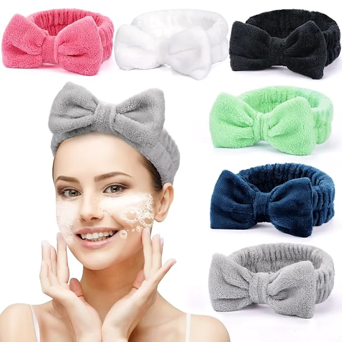 Detailed 6 Pack Spa Headband for Women Skincare Makeup Headband Bow Hairband Party Exclusive