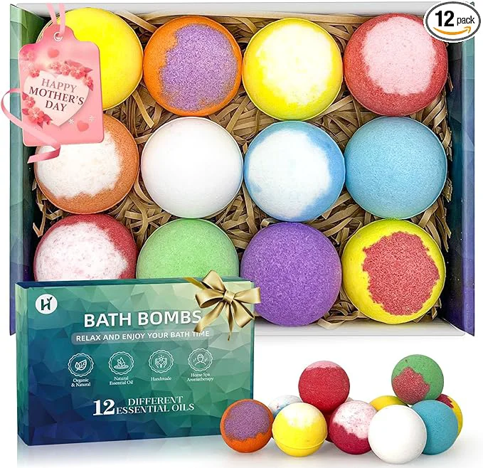 Sustainable Bath Bombs Birthday Gifts for Women Men Set 12 Pack Handmade Natural Organic Lightweight