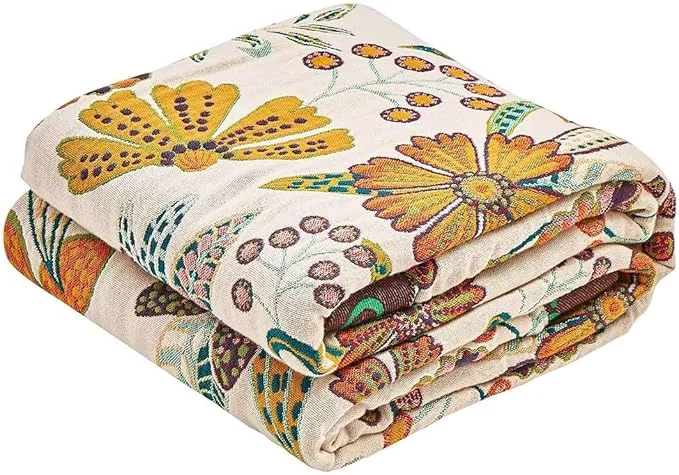 Premium Material Boho Throw Blanket Cotton Ultra Soft Luxury Throw Rustic Quilt 60 quot x80 quot Floral Printed Farmhouse Decor Bed Summer Blankets All Season Rustic Reversible Bohemian Throw for Bed – White Contemporary