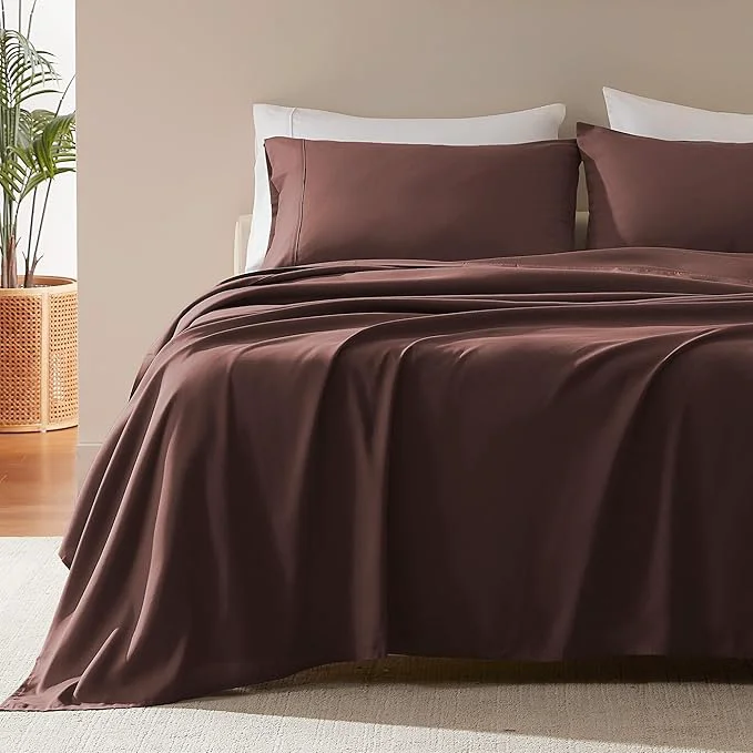 Verified SLEEP ZONE Nanotex Super Soft Cooling Queen Bed Sheets Set 4 Piece – Easy Care Fitted Flat Sheet amp Pillowcase Sets – Wrinkle Fade Resistant Deep Pocket 16 quot Brown Queen Stylish