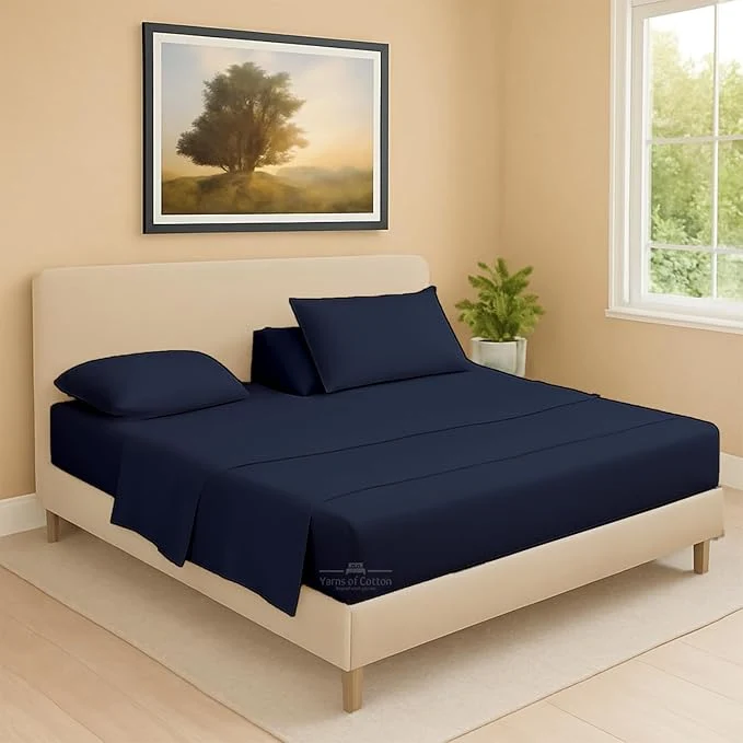 Sustainable Split Head Flex 1 Qty Fitted Sheet for Adjustable Bed Cal King 34 quot Split Down from The Top Egyptian Cotton 600 Thread Count 18 quot Deep Pocket Super Soft Wrinkle Navy Top-Quality