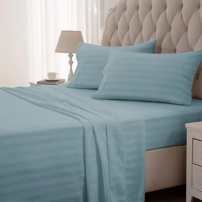 Flexible SLEEP ZONE Striped Cooling Queen Sheets Set – Fitted Flat Sheet amp Pillowcase Sets 4 Piece – Super Soft Stripe Bed Sheet Easy Care Deep Pocket Flint Blue Queen Versatile