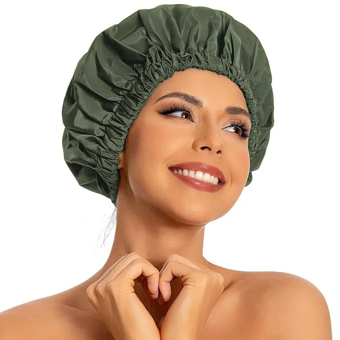 Trendy Reusable Shower Cap for Women Large Waterproof Shower Bonnet Washable Elastic Minimalist