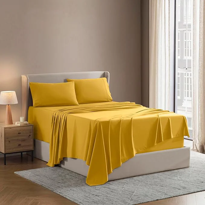 Trusted Nestl Full Sheet Set – Luxury 1800 Ultra-Soft Microfiber Full Bed Sheets – Double Brushed – Deep Pockets – Easy Fit – 4 Piece Set – Bedding Sheets amp Pillowcases Full Yellow Fast