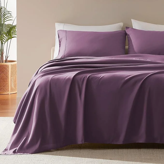 Trusted SLEEP ZONE Nanotex Super Soft Cooling Full Size Bed Sheets Set 4 Piece – Easy Care Fitted Flat Sheet amp Pillowcase Sets – Wrinkle Fade Resistant Deep Pocket 16 quot Purple Full Premium Material