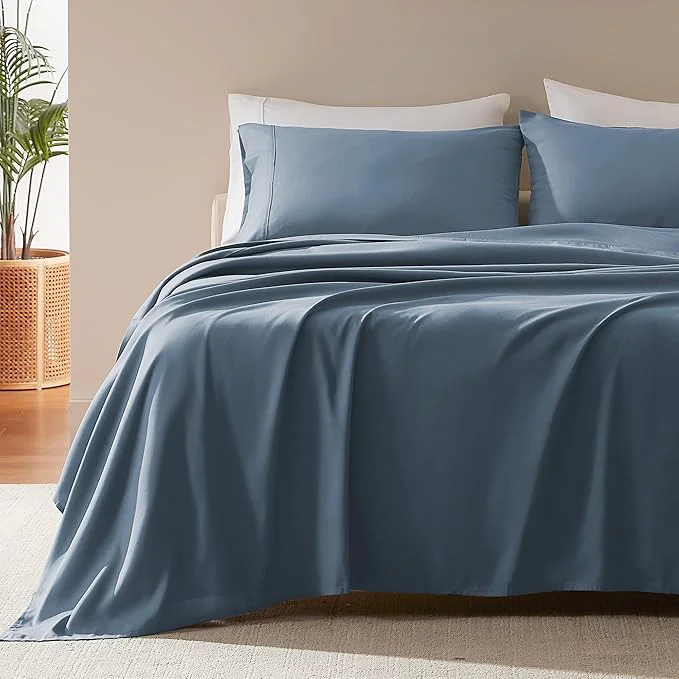 Fast SLEEP ZONE Nanotex Super Soft Cooling Kids Bed Sheets Set Twin XL 3 Piece – Easy Care Fitted Flat Sheet amp Pillowcase Sets – Wrinkle Fade Resistant Deep Pocket 16 quot Flint Blue Twin XL Authentic