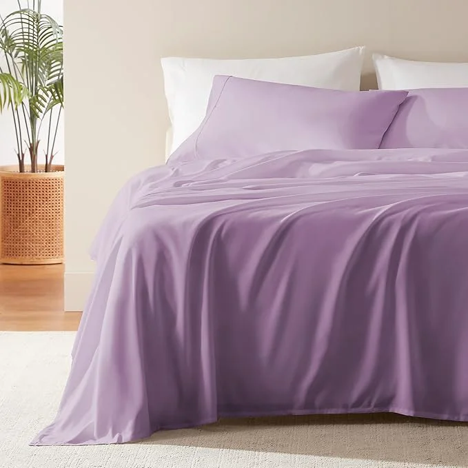 Classic SLEEP ZONE Nanotex Super Soft Cooling Queen Bed Sheets Set 4 Piece – Easy Care Fitted Flat Sheet amp Pillowcase Sets – Wrinkle Fade Resistant Deep Pocket 16 quot Lavender Queen Eco-Friendly