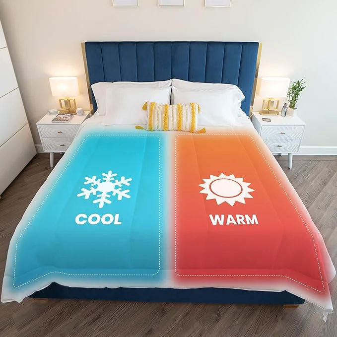 Safe SöMN Kömforte Microfiber Dual Zone Comforter His and Hers Blankets for Couples Cool amp Warm Two Temperature Comforter Down Duvet Insert Wedding Gift Navy Queen Versatile