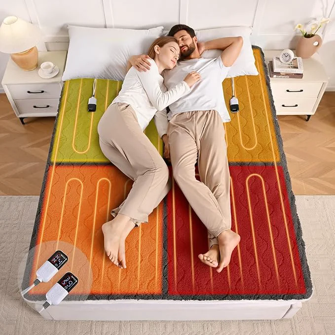 Powerful Bearhug Multi-Zone Electric Heated Mattress Pad King Size Dual Control Bed Warmer with Memory amp 11 Heat Level 1-9H Auto Off Individual Body amp Feet Settings Deep Pocket ETL Machine Wash Functional