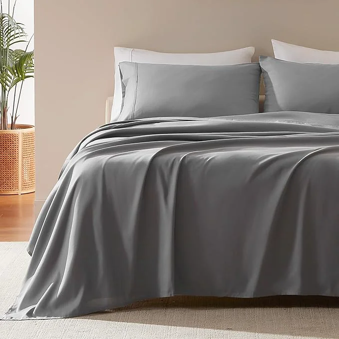 Premium SLEEP ZONE Nanotex Super Soft Cooling Twin Bed Sheets Set for Kids 3 Piece – Easy Care Fitted Flat Sheet amp Pillowcase Sets – Wrinkle Fade Resistant Deep Pocket 16 quot Gull Gray Twin Powerful