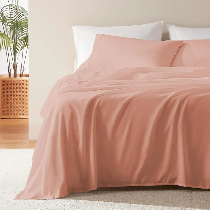 Comfortable SLEEP ZONE Nanotex Super Soft Cooling Full Size Bed Sheets Set 4 Piece – Easy Care Fitted Flat Sheet amp Pillowcase Sets – Wrinkle Fade Resistant Deep Pocket 16 quot Dull Pink Full Artisan