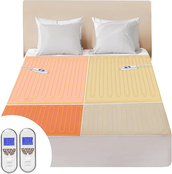 Original Bwarm Premium Multi-Zone Electric Heated Mattress Pad King Size 78 quot x 80 quot Dual Controllers 9 Heat Settings 1-12 Hours Auto Off Individual Body and Feet Settings Machine Washable Outstanding