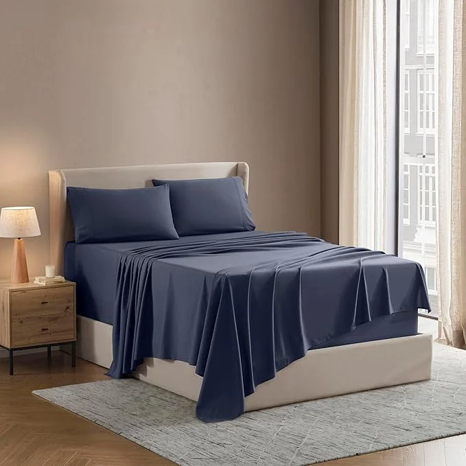 Superior Nestl Split King Sheet Set – 1800 Ultra-Soft Microfiber Bed Sheets – Double Brushed – Deep Pockets – Easy Fit – 5 Piece Set – Bed Sheets amp Pillowcases Split King Size Navy Blue Exceptional
